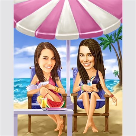 Two Beach Girls Caricature from Photos,by myDaVinci - myDaVinci